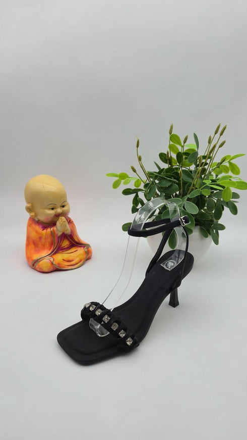 Women Fancy Crystal Embedded Toe Straps Buckle Heels